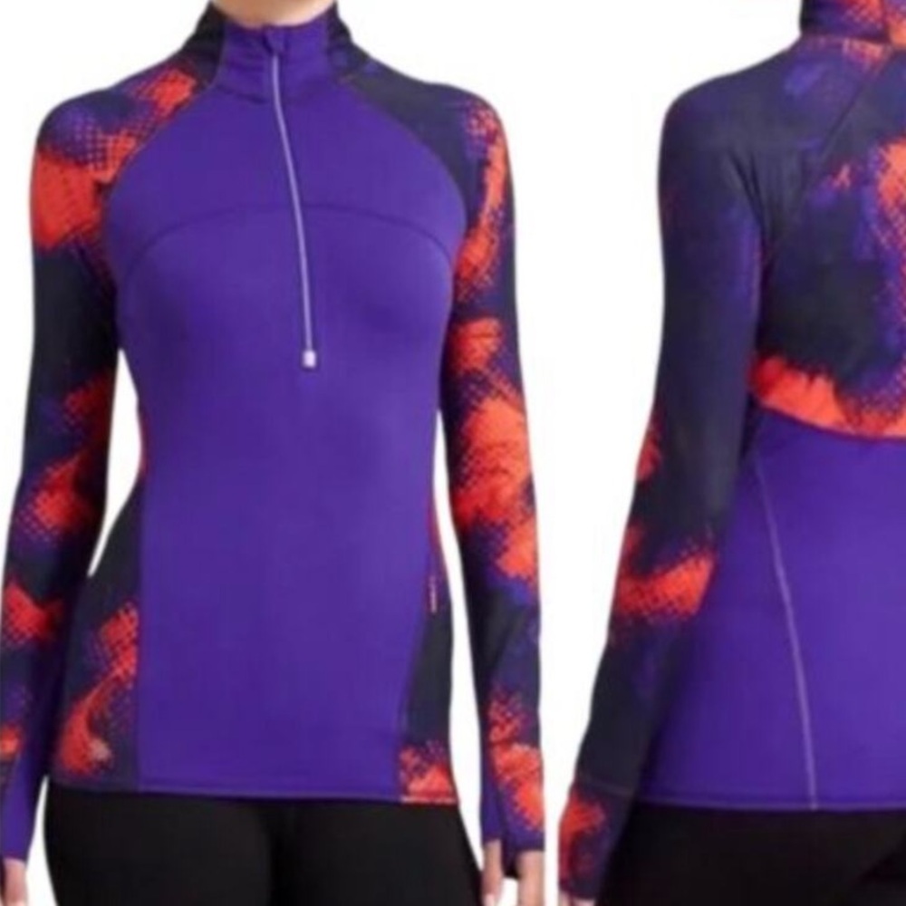 Athleta Running Wild 2.0 Electro 1/2 Zip Activewear Long Sleeve Top Womens Large